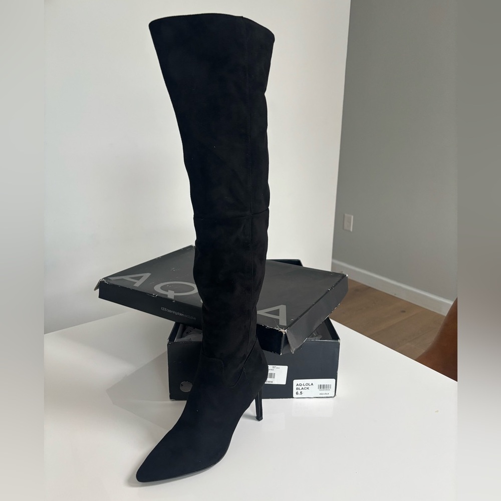 AQUA Lola Black Suede Over-the-Knee Thigh High Stiletto Boots 6.5 NIB